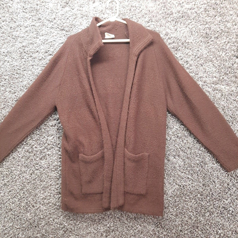 Vintage Rosa Lee Open Cardigan Sweater‎ Women Medium Brown Pockets Mid Length